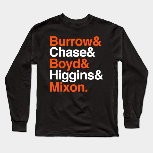 Bengals Helvetica Burrow Long Sleeve T-Shirt by Carl Cordes